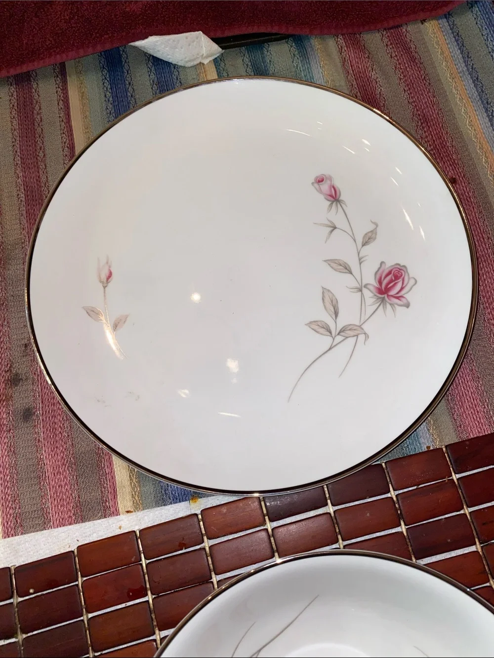 Vintage Seizan White Porcelain Dinner and Serving Bowls with Pink Rose Motif